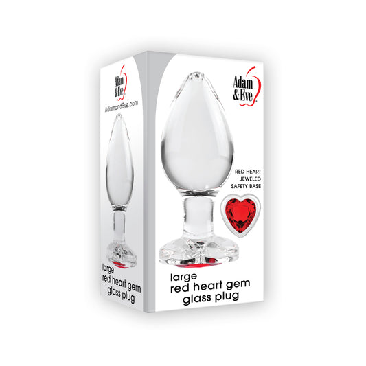 Adam & Eve Red Heart Gem Glass Plug Large Red