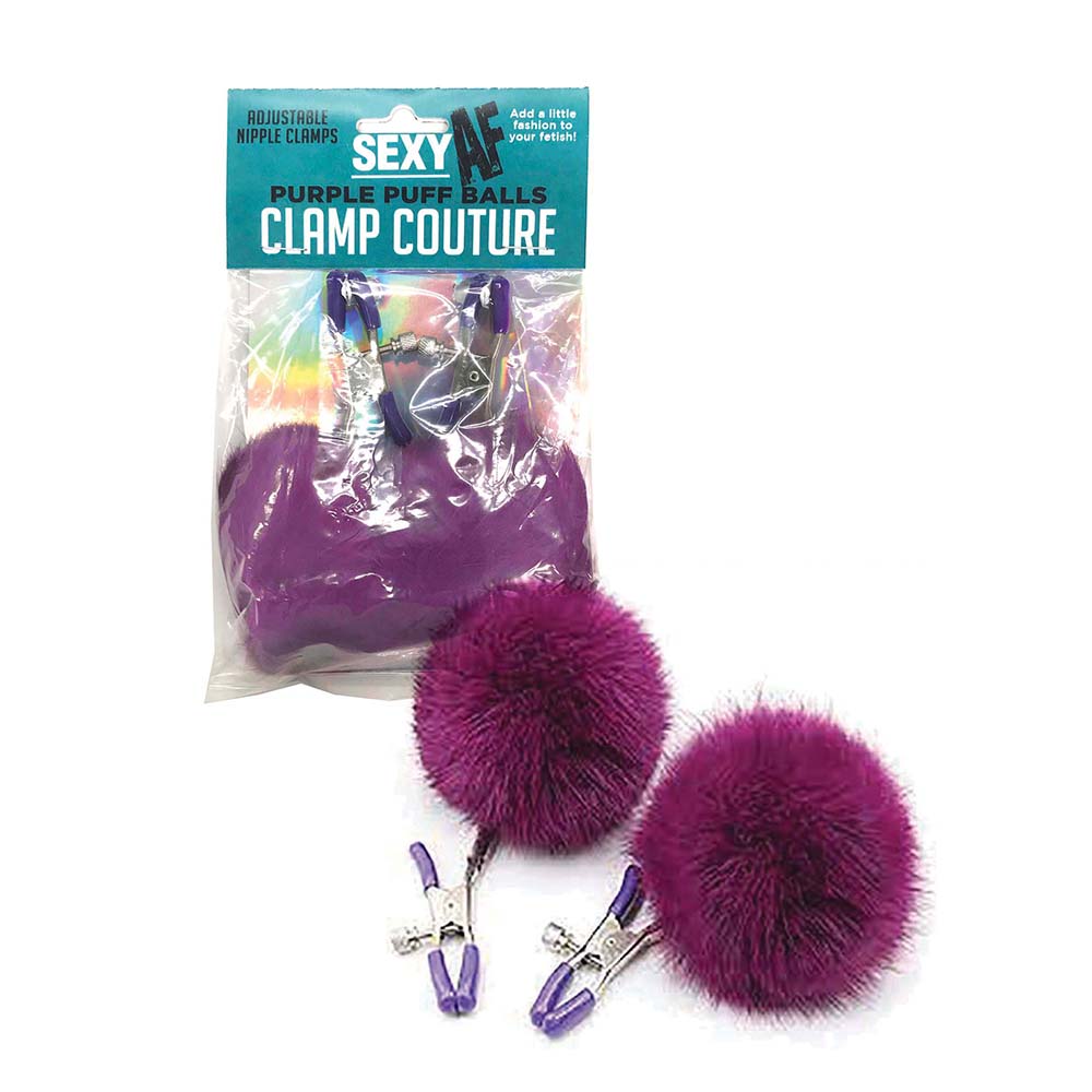 Af Sexy Nipple Clamps Purple Puff Balls