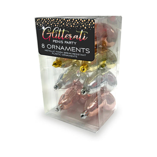 Glitterati Penis Metallic Ornaments 8pc