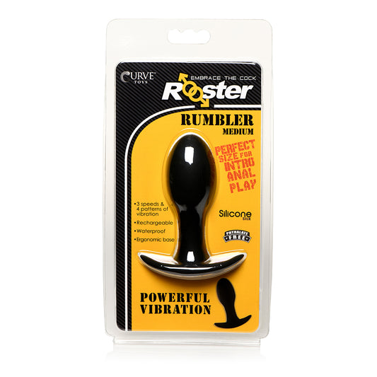 Curve Novelties Rooster Rumbler Vibrating Silicone Anal Plug Medium - Black