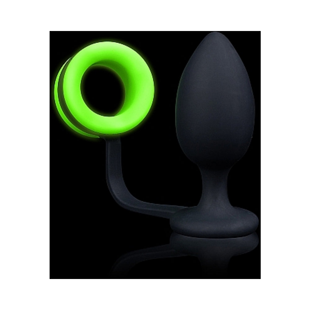 Ouch! Glow In The Dark Silicone Anal Plug With Detachable Cockring Neon Green