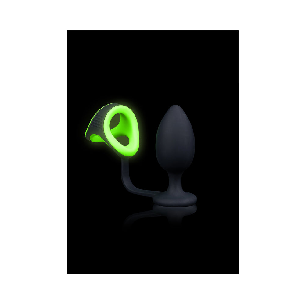 Ouch! Glow Butt Plug With Cock Ring & Ball Strap - Glow In The Dark - Green