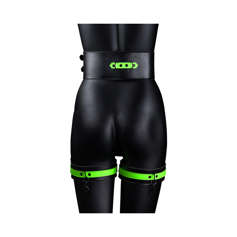 Ouch! Glow Thigh Cuffs, Hand Cuffs & Belt - Glow In The Dark - Green - S/m