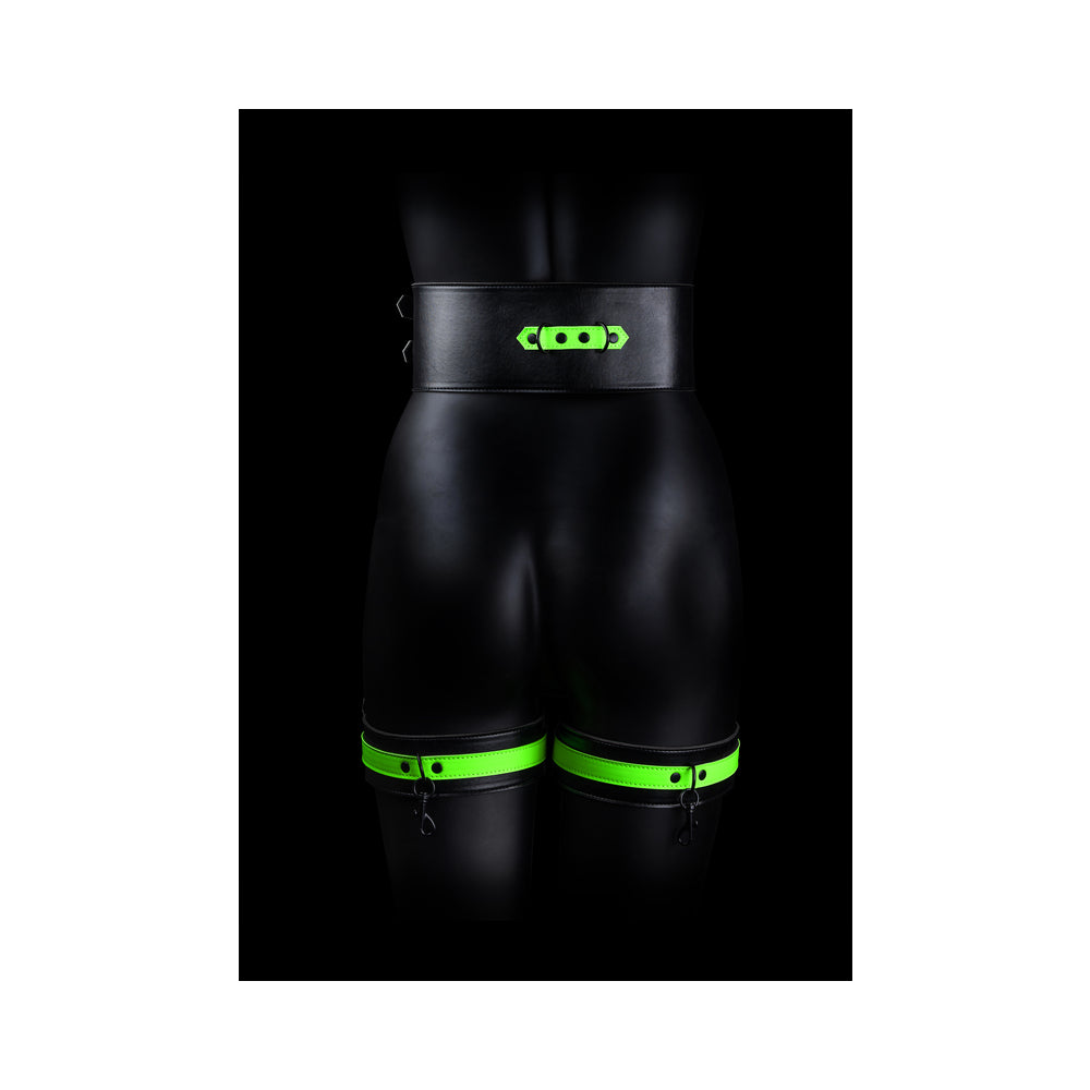 Ouch! Glow Thigh Cuffs, Hand Cuffs & Belt - Glow In The Dark - Green - S/m