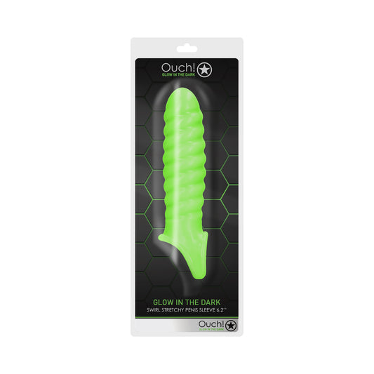 Ouch! Glow Swirl Stretchy Penis Sleeve - Glow In The Dark - Green