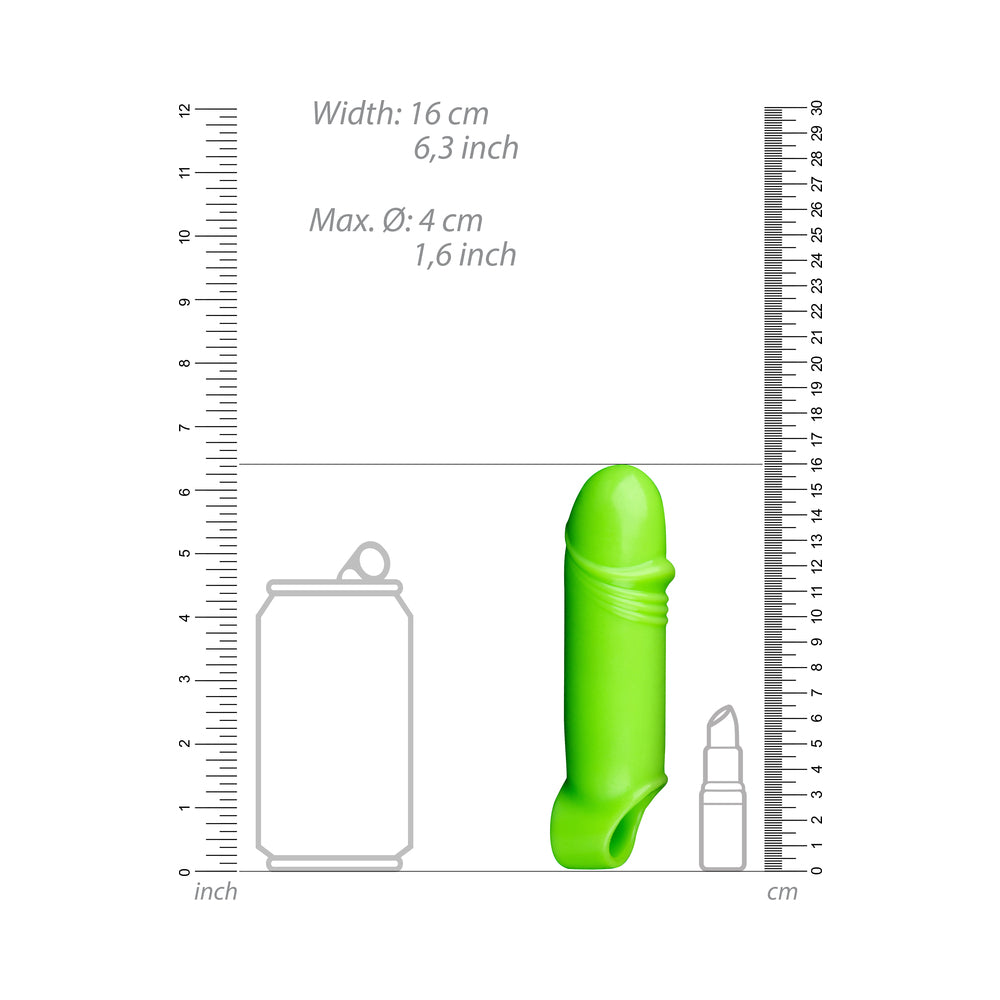 Ouch! Glow Smooth Thick Stretchy Penis Sleeve - Glow In The Dark - Green