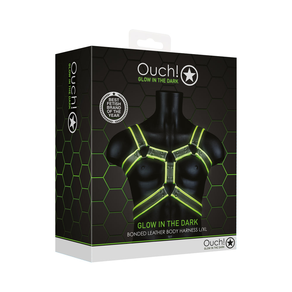 Ouch! Glow Body Harness - Glow In The Dark - Green - L/xl