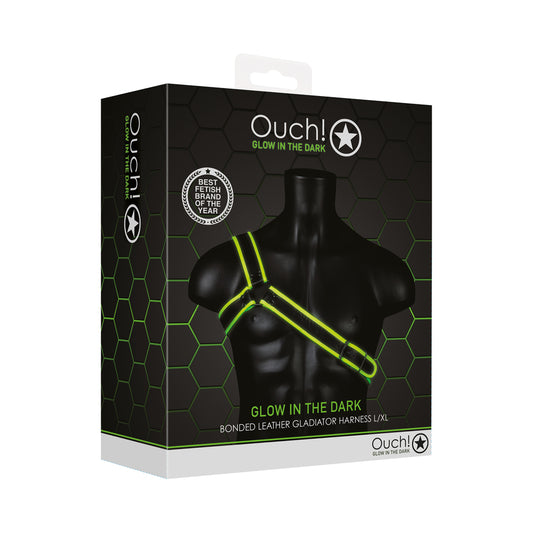 Ouch! Glow Gladiator Harness - Glow In The Dark - Green - L/xl