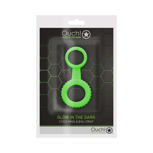 Ouch! Glow Cock Ring & Ball Strap - Glow In The Dark - Green