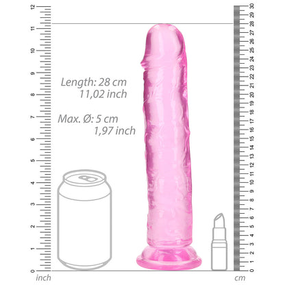 Realrock Crystal Clear Straight 10 In. Dildo Without Balls Pink