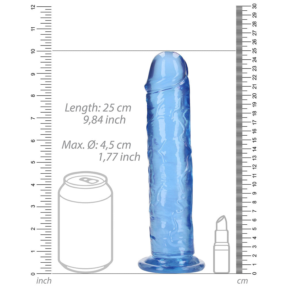 Realrock Crystal Clear Straight 9 In. Dildo Without Balls Blue