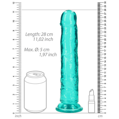 Realrock Crystal Clear Straight 10 In. Dildo Without Balls Turquoise