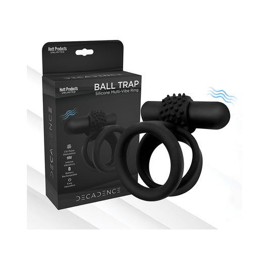 Decadence Ball Trap Dual Strap Cock&Ball Ring With Power Bullet