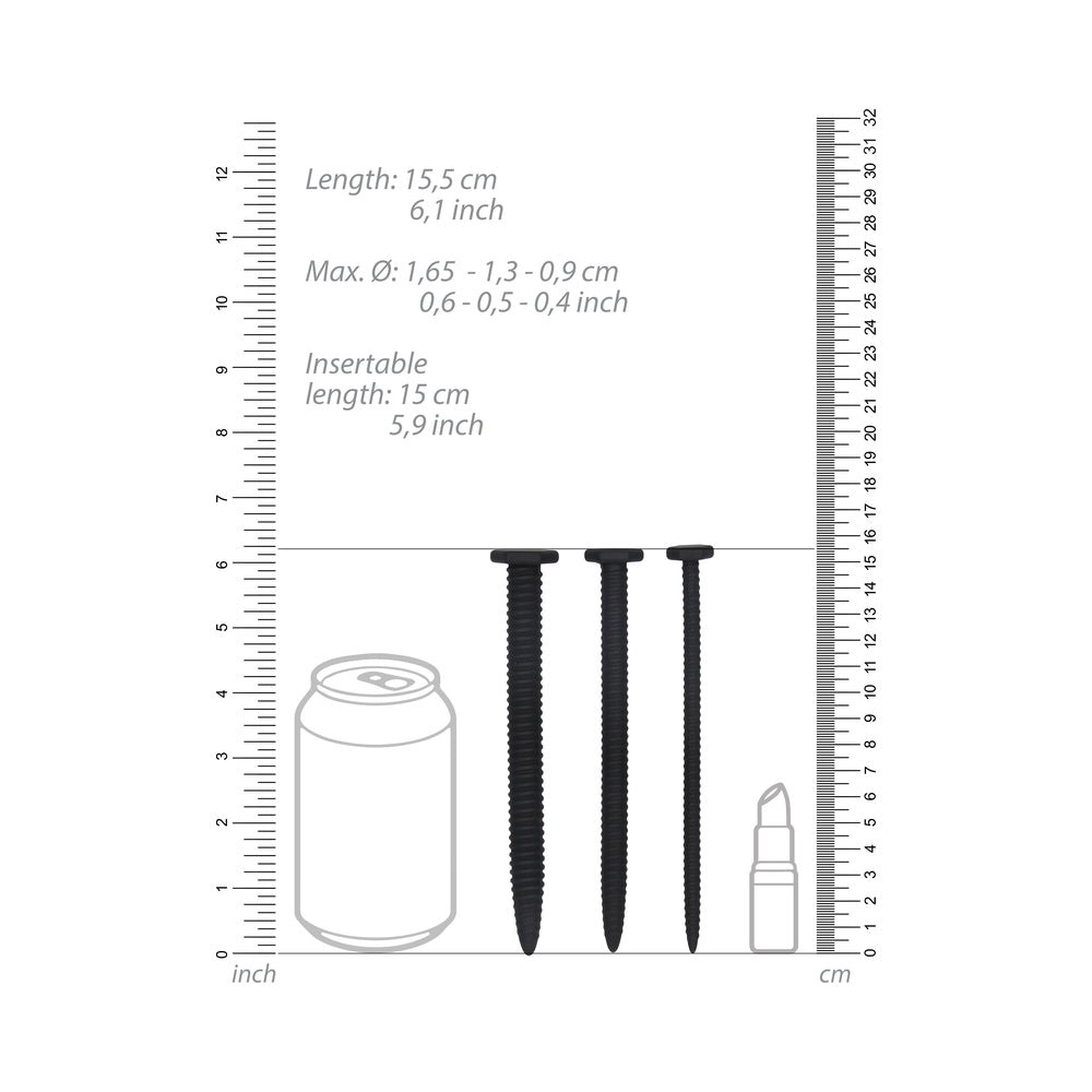 Ouch! Urethral Sounding - Silicone Screw Plug Set - Black