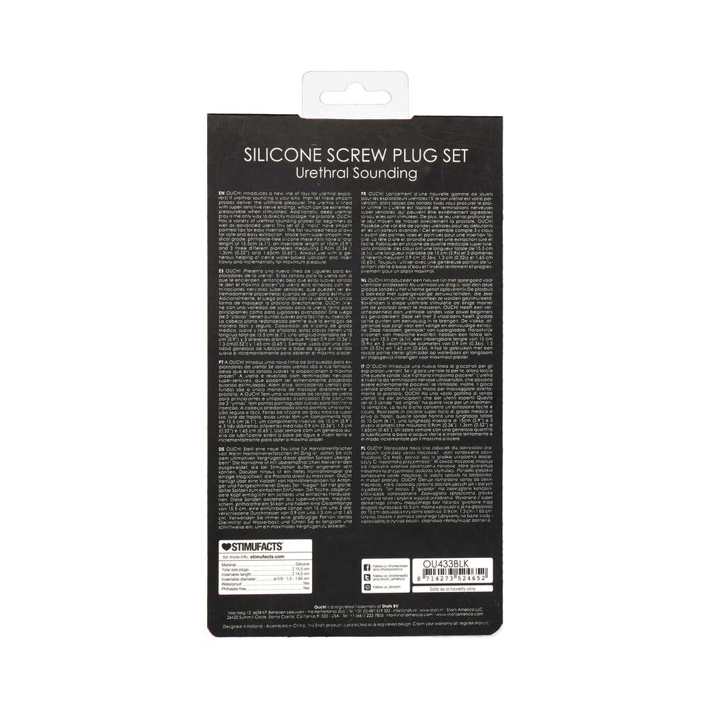 Ouch! Urethral Sounding - Silicone Screw Plug Set - Black