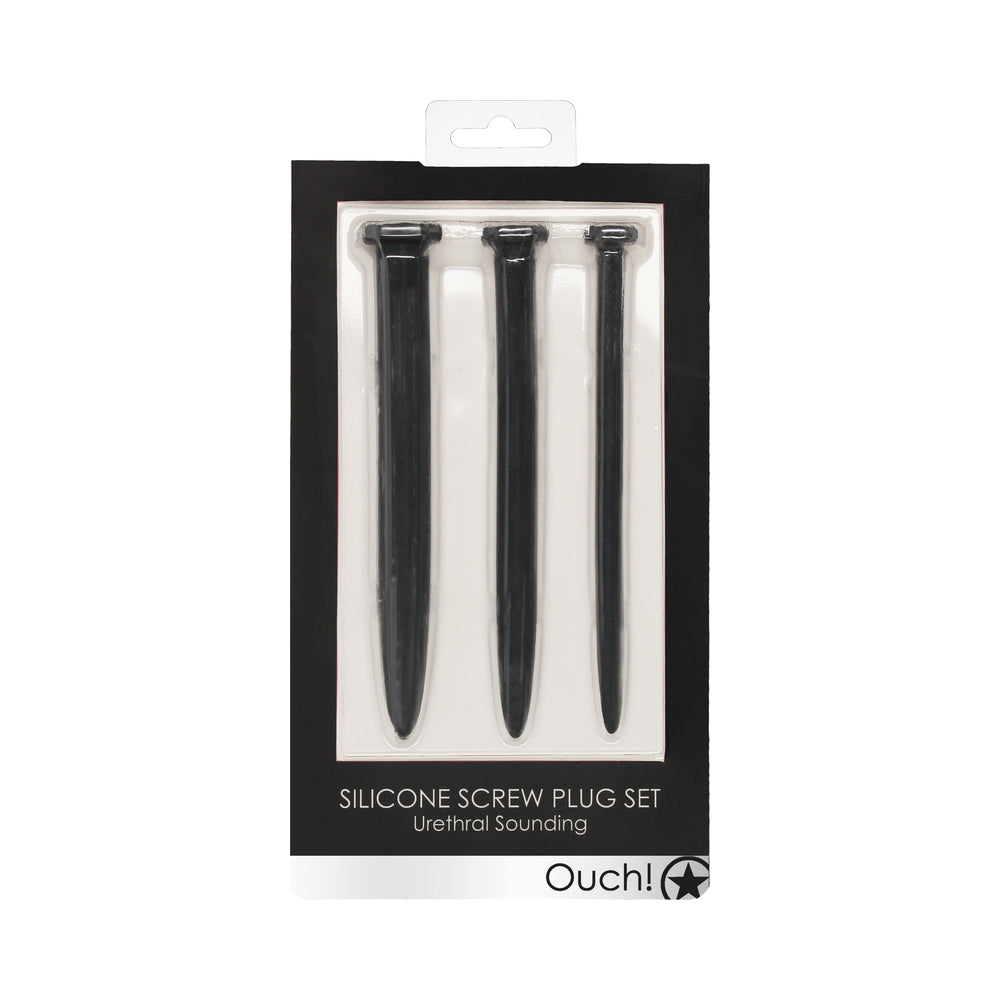 Ouch! Urethral Sounding - Silicone Rugged Nail Plug Set - Black
