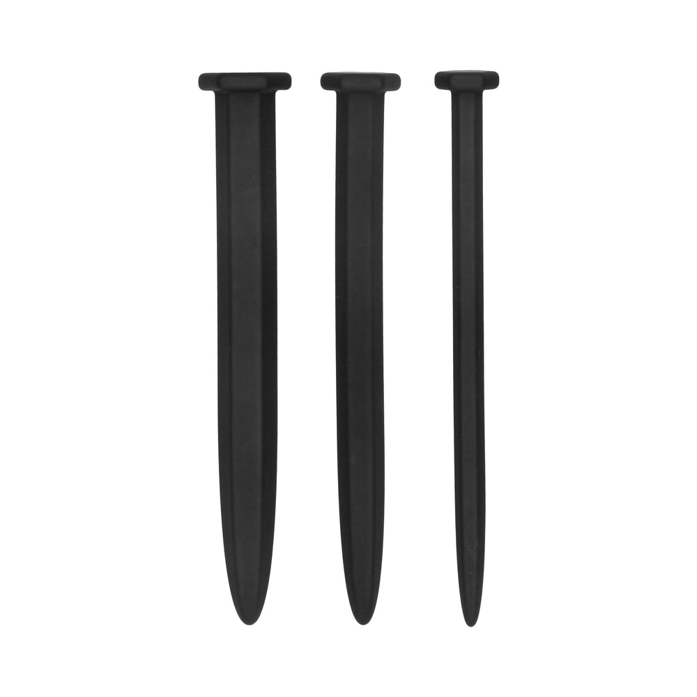 Ouch! Urethral Sounding - Silicone Rugged Nail Plug Set - Black