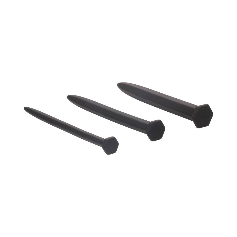 Ouch! Urethral Sounding - Silicone Rugged Nail Plug Set - Black