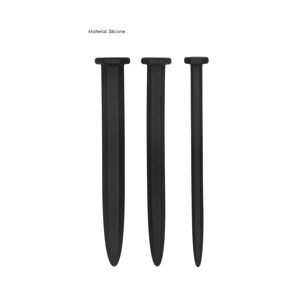 Ouch! Urethral Sounding - Silicone Rugged Nail Plug Set - Black
