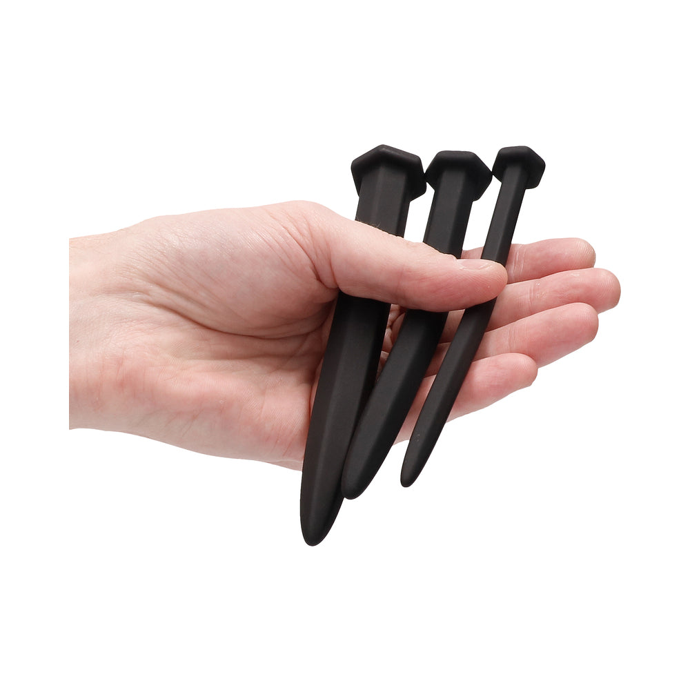 Ouch! Urethral Sounding - Silicone Rugged Nail Plug Set - Black