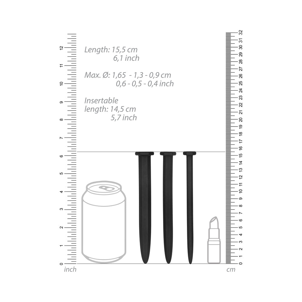 Ouch! Urethral Sounding - Silicone Rugged Nail Plug Set - Black