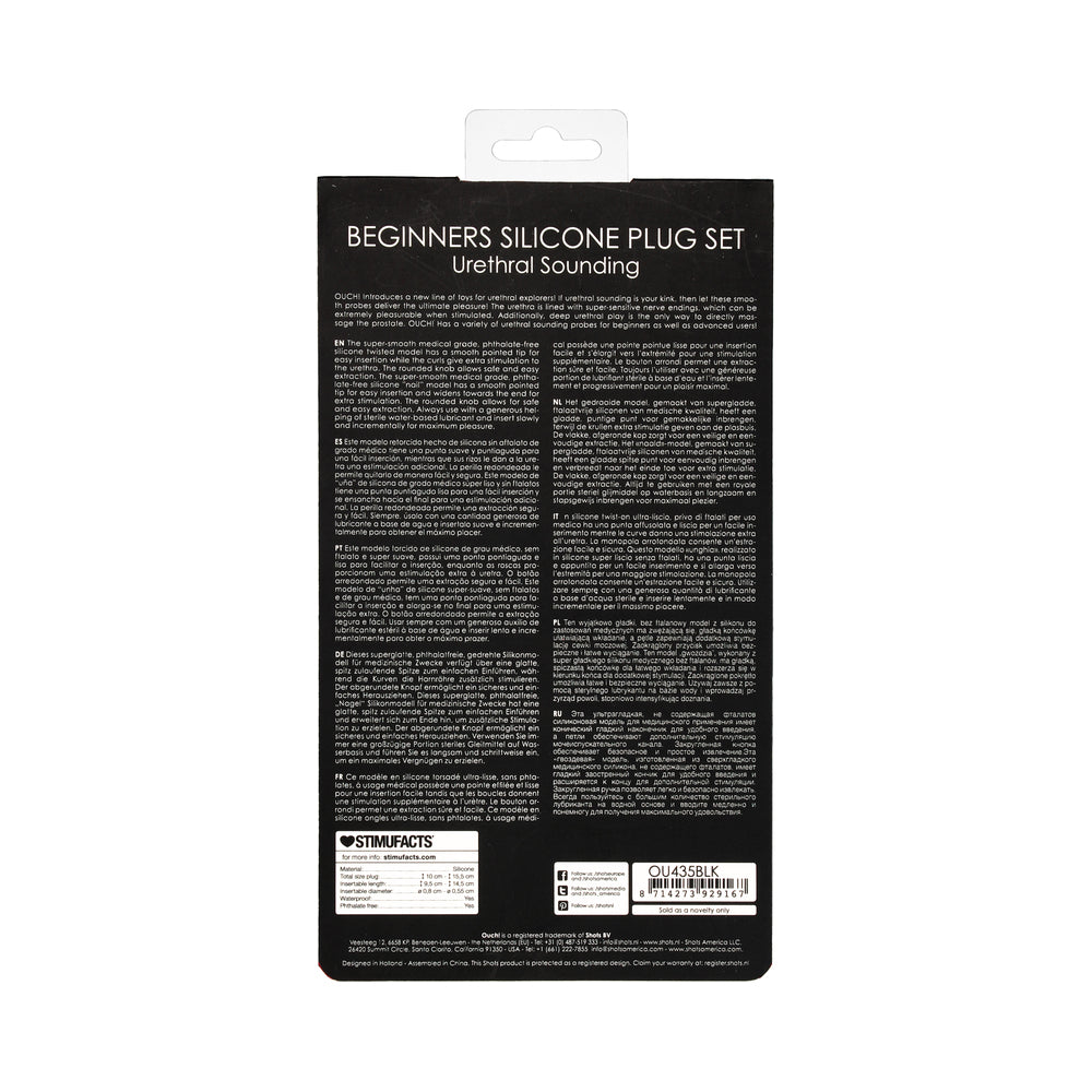 Ouch! Urethral Sounding - Silicone Beginners Plug Set - Black