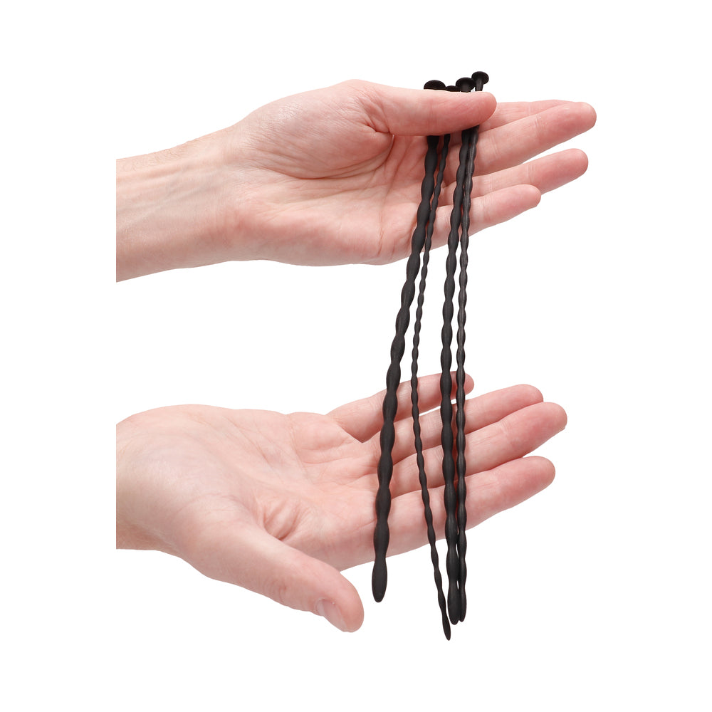 Ouch! Urethral Sounding - Beginner Silicone Spiral Screw Plug Set - Black