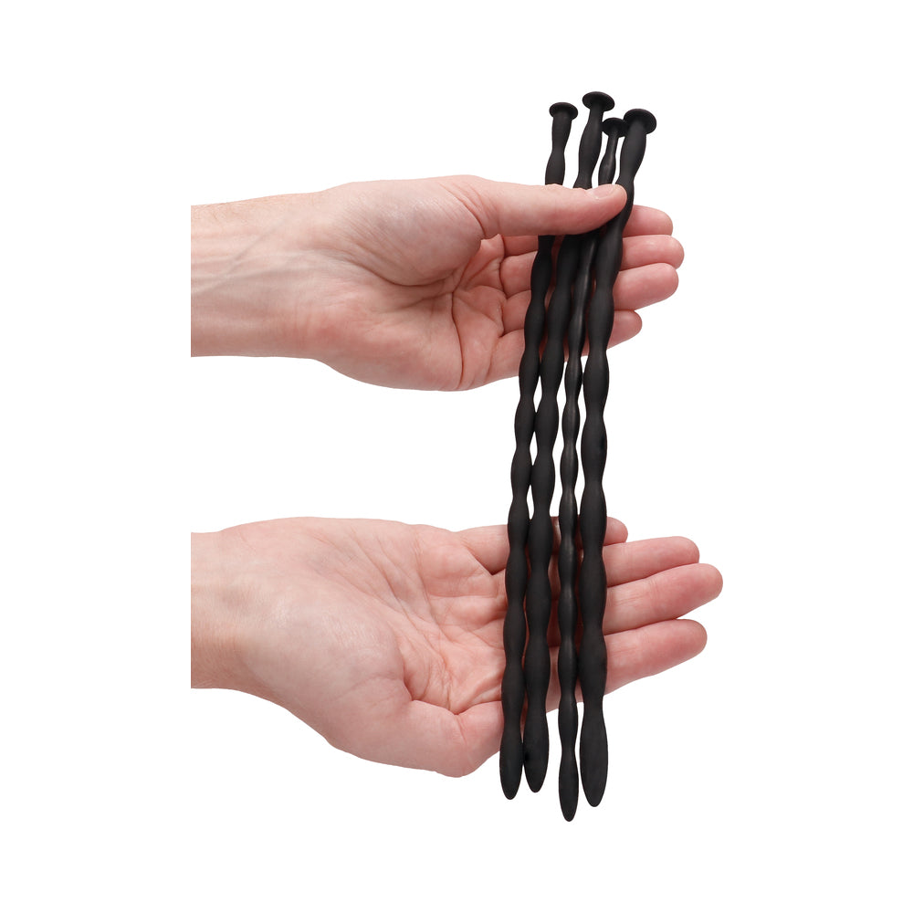 Ouch! Urethral Sounding - Advanced Silicone Spiral Screw Plug Set - Black