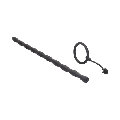 Ouch! Urethral Sounding - Silicone Plug & Cock Ring Set - Black