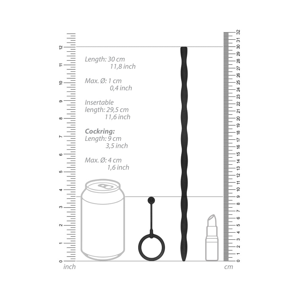 Ouch! Urethral Sounding - Silicone Plug & Cock Ring Set - Black