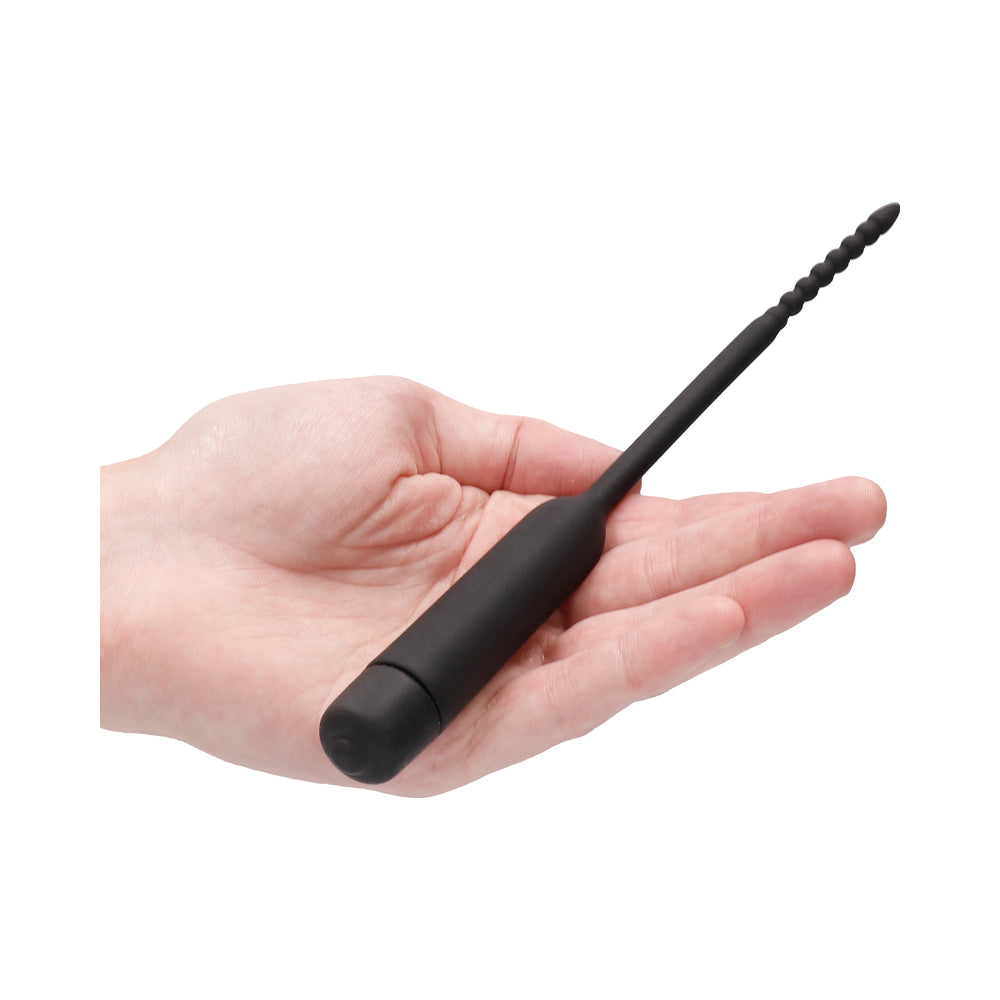 Ouch! Urethral Sounding - Silicone Vibrating Bullet Plug With Beaded Tip - Black