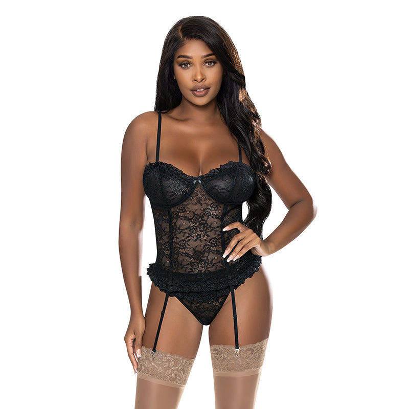 Magic Silk Ooh La Lace Bustier & Panty Set Black L/xl