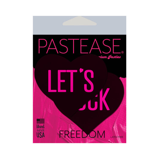 Pastease Love: 'let's Fuck' Black Heart On Neon Pink Base Nipple Pasties