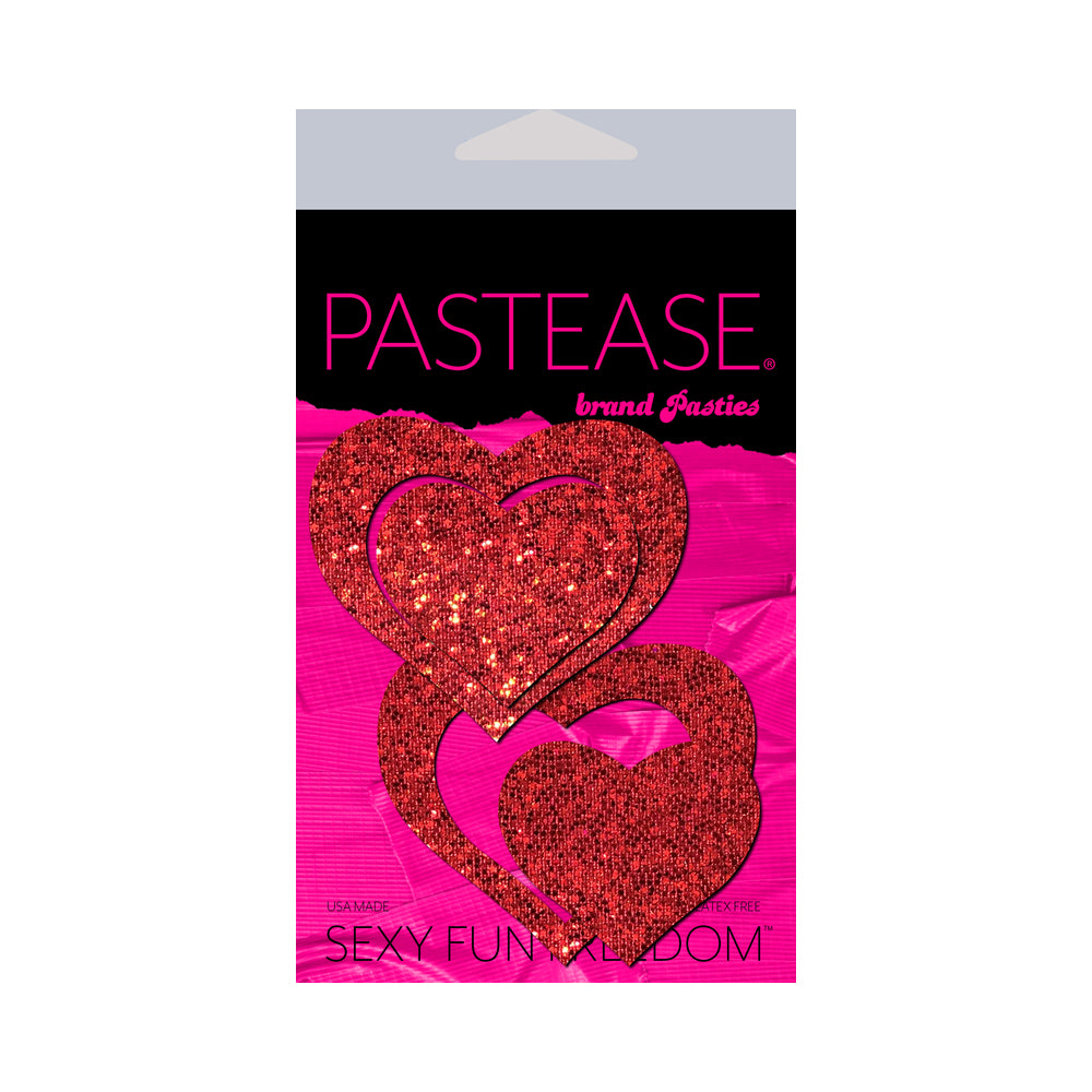 Pastease Peek-a-boob: Red Glitter Heart Frame & Center Nipple Pasties