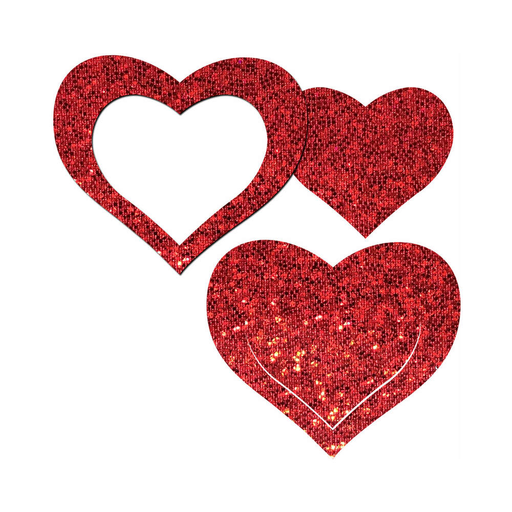 Pastease Peek-a-boob: Red Glitter Heart Frame & Center Nipple Pasties