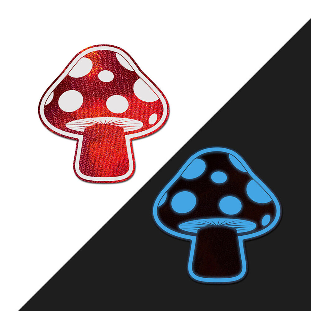 Pastease Mushroom: Shiny Red & White Glow-in-the-dark Shroom Nipple Pasties
