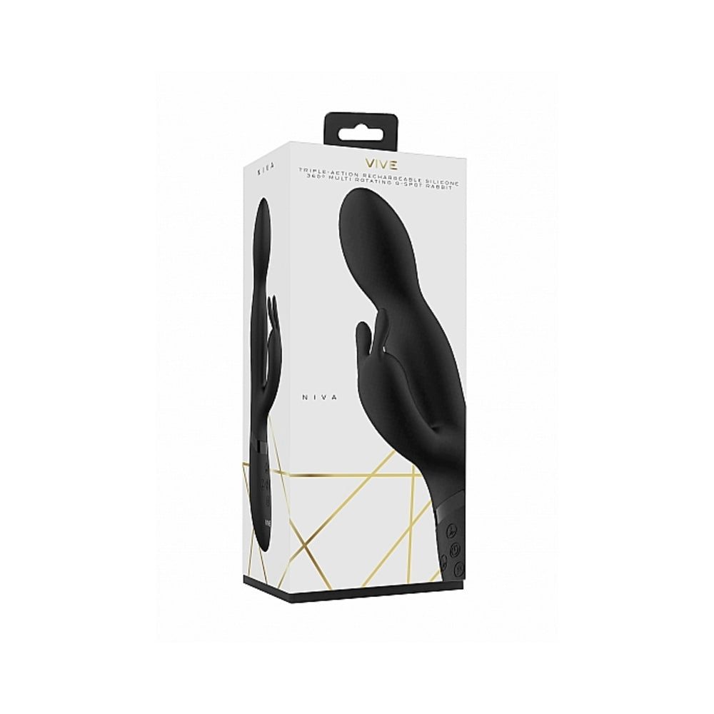 Vive Niva Rechargeable 360 Rotating Silicone Rabbit Vibrator Black