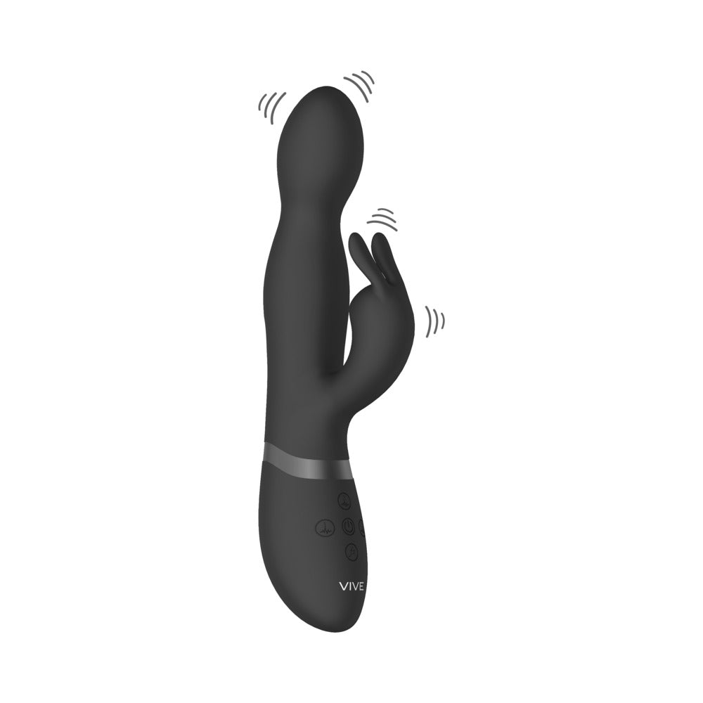 Vive Niva Rechargeable 360 Rotating Silicone Rabbit Vibrator Black