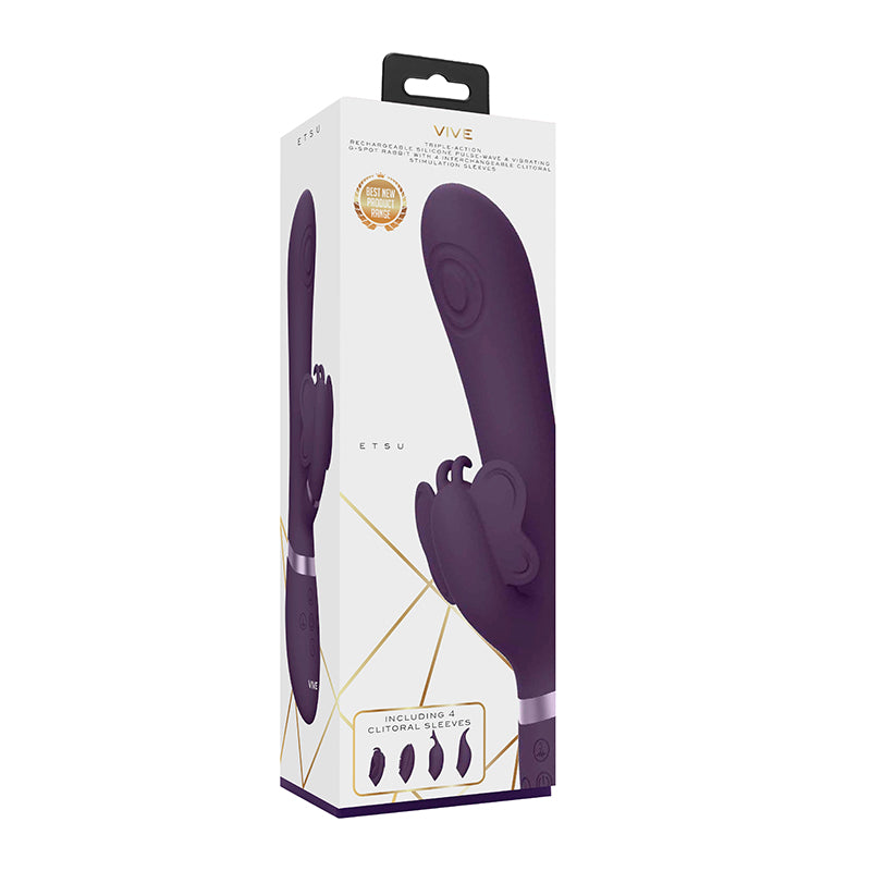 Vive Etsu Rechargeable Pulse-wave Silicone Rabbit Vibrator With Interchangeable Clitoral Sleeves Pur