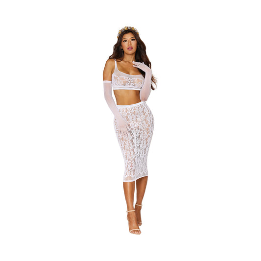 Dreamgirl Lace Fishnet Bralette & Slip Skirt White O/s