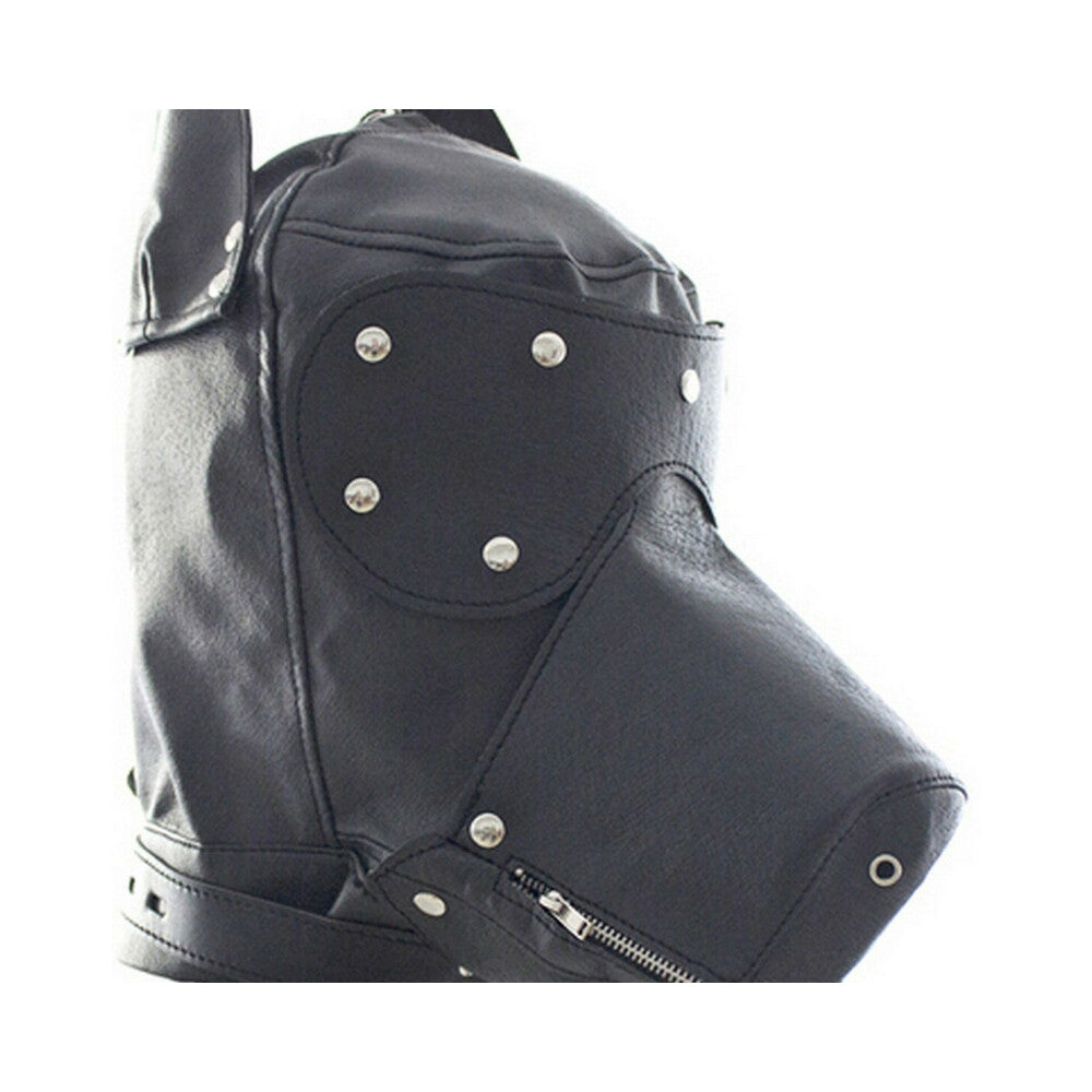 Ple'sur Locking Lace-up Faux Leather Dog Hood Mask With Zipper Mouth Black