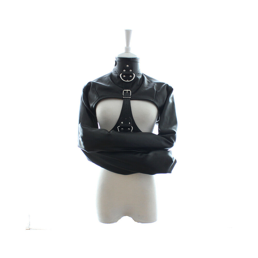 Ple'sur Open-front Faux Leather Bondage Bolero-style Straight Jacket Black