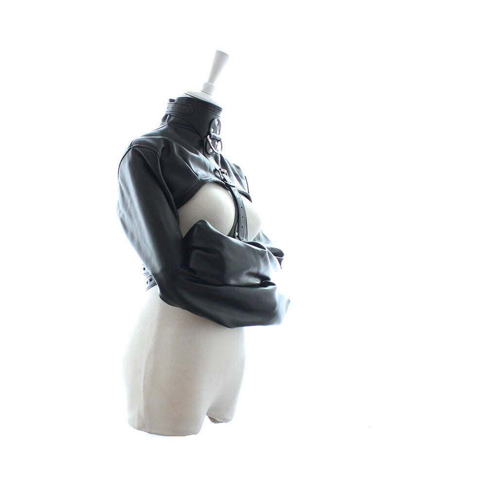 Ple'sur Open-front Faux Leather Bondage Bolero-style Straight Jacket Black