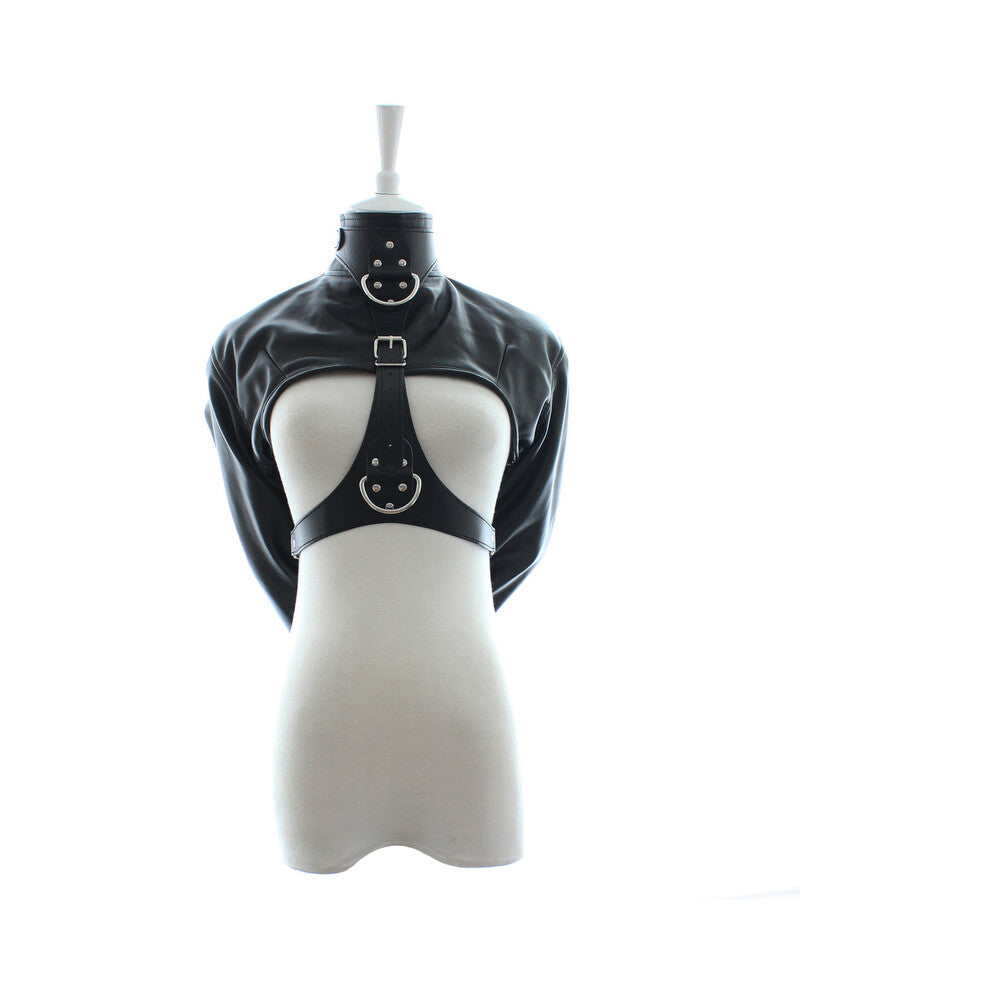 Ple'sur Open-front Faux Leather Bondage Bolero-style Straight Jacket Black