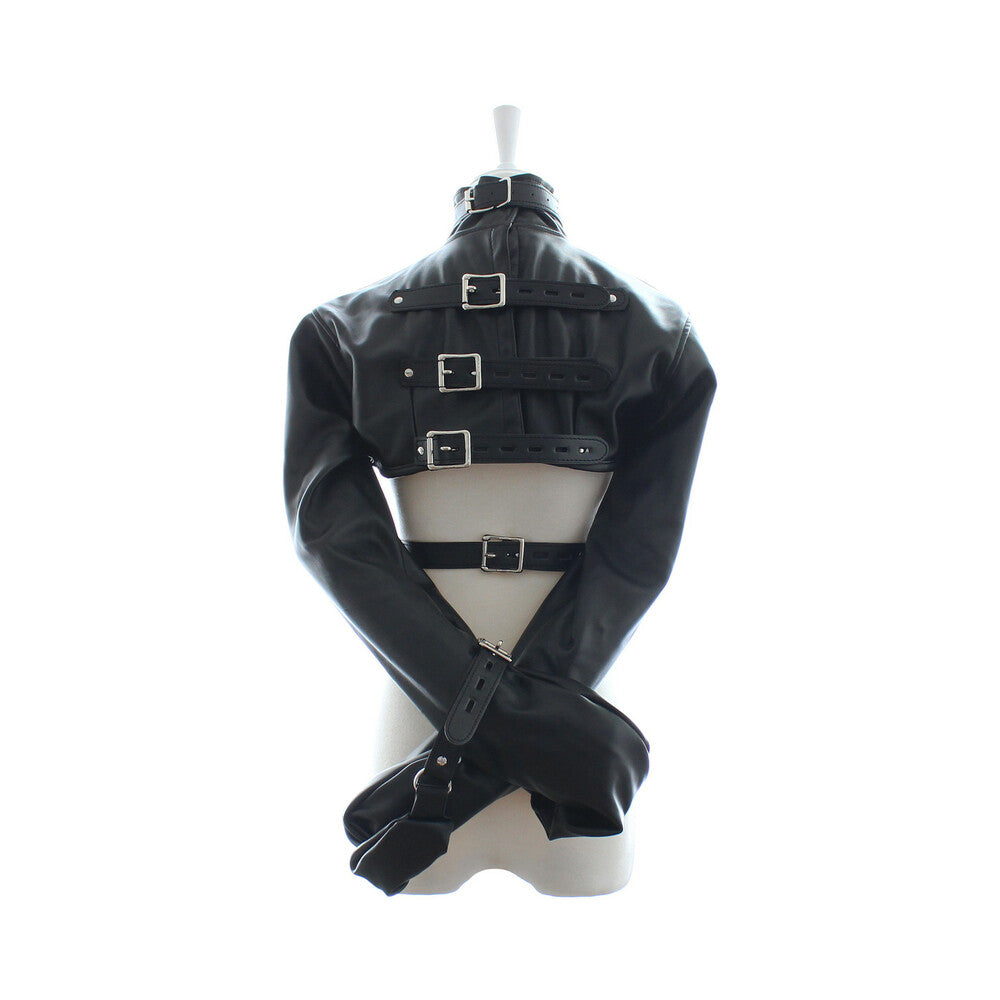 Ple'sur Open-front Faux Leather Bondage Bolero-style Straight Jacket Black