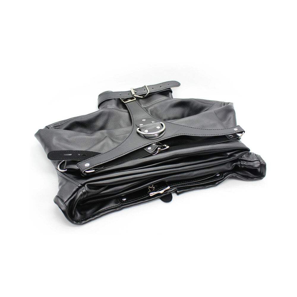 Ple'sur Open-front Faux Leather Bondage Bolero-style Straight Jacket Black