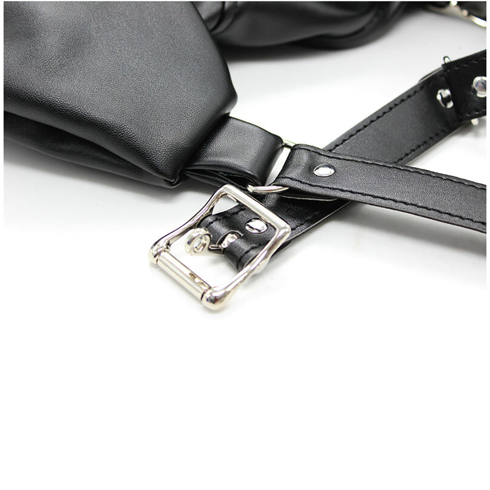 Ple'sur Open-front Faux Leather Bondage Bolero-style Straight Jacket Black
