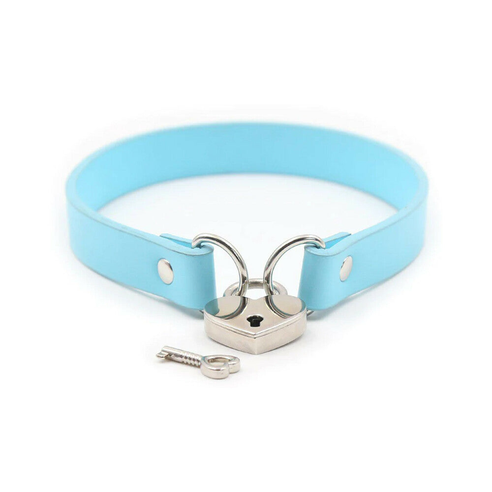 Ple'sur Pvc Collar With Heart Lock & Key Aqua