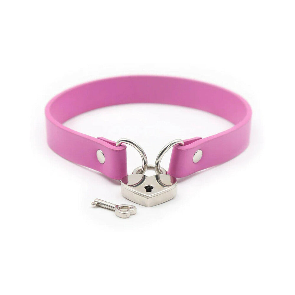 Ple'sur Pvc Collar With Heart Lock & Key Pink