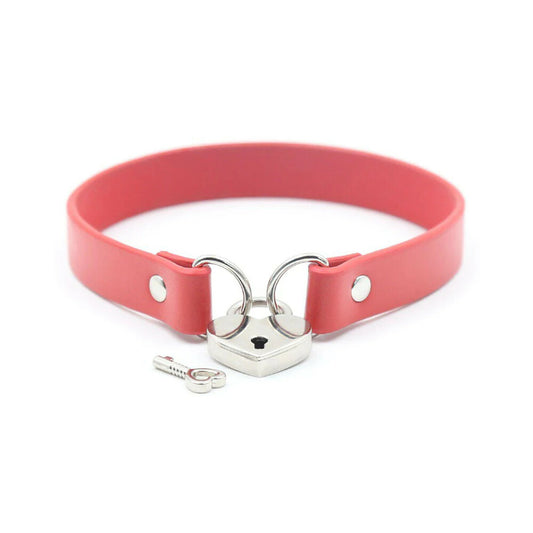 Ple'sur Pvc Collar With Heart Lock & Key Red